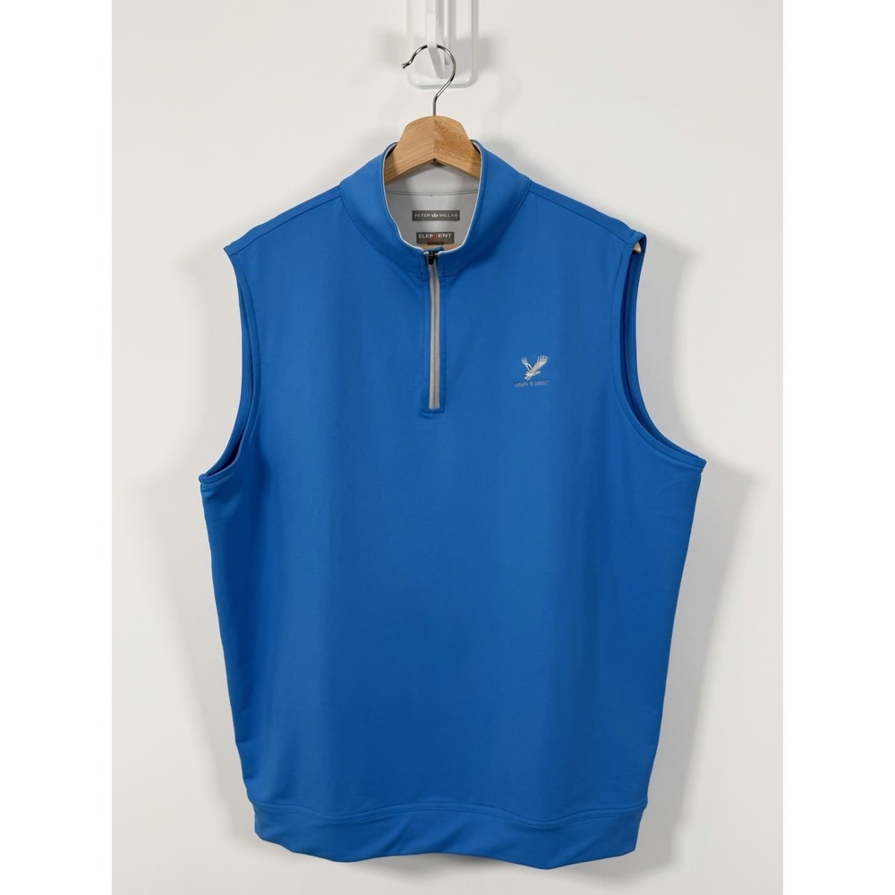 Peter Millar Galway Quarter Zip Vest Mens Large Blue Wicking Golf Hawk's Nest